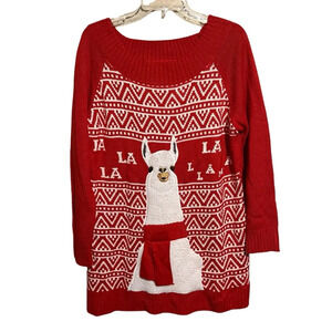 Holiday Time Llama Ugly Christmas Tunic Knit Sweater Women’s Size Large L